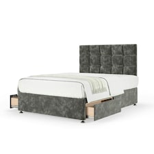 Majestic 1000 Pocket Sprung Charcoal Chenille 2 Drawer Divan Set And Pearl Headboard Double