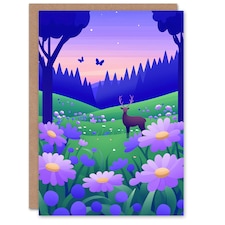 Wildflower Meadow Deer Purple Forest Graphic Birthday Greeting Card