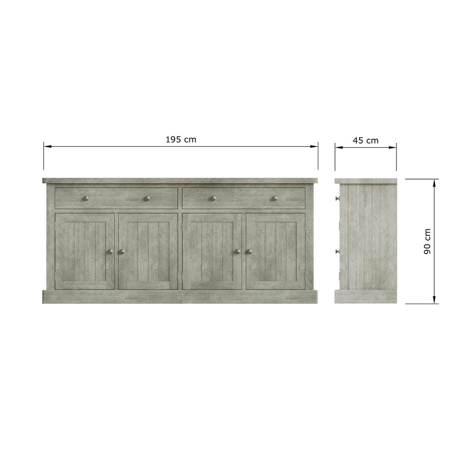 image 1 of Bowood Large Straight Sideboard 4 Door Solid Wood Limewash Green