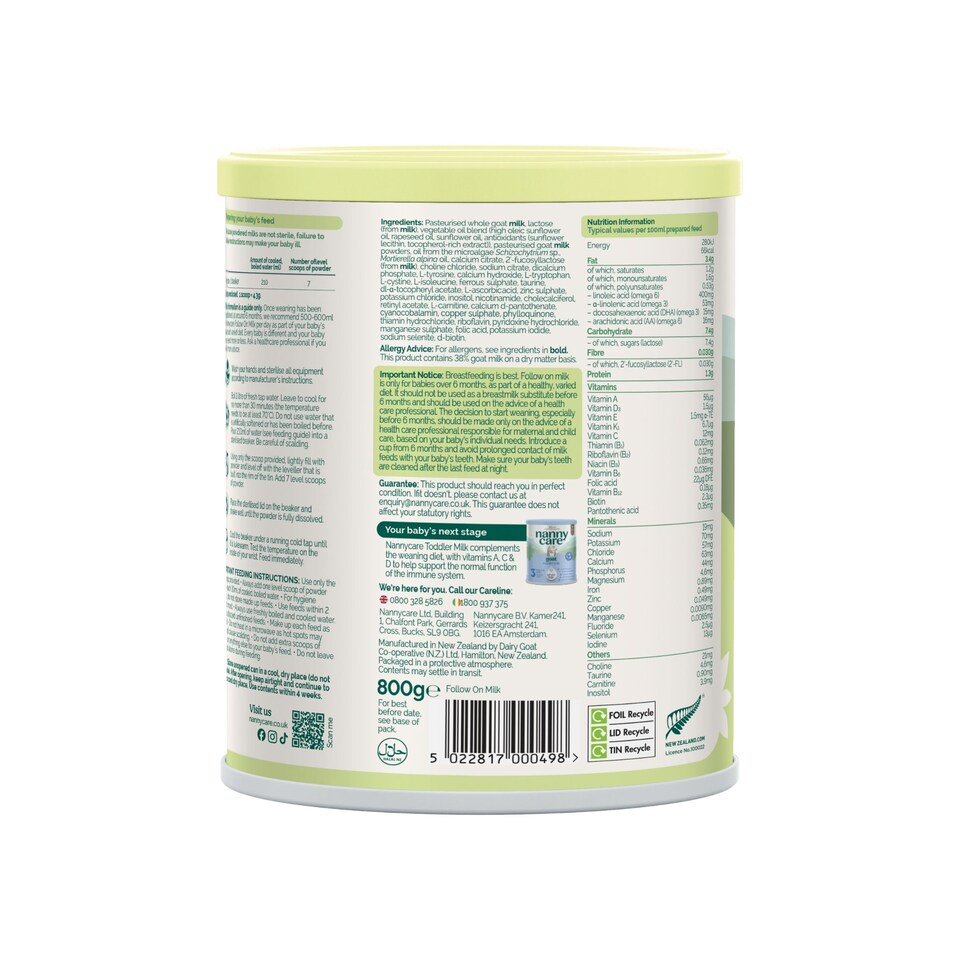 image 1 of Nannycare Follow On Goat Milk Formula - Stage 2 (800g - box of 6)