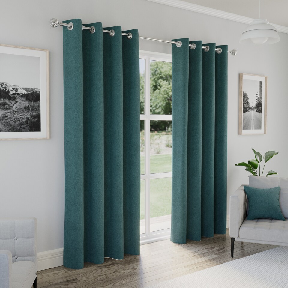 image 1 of Enhanced Living Austin 100% Blackout, Thermal Teal Curtains with Eyelet Header (PAIR) - 66x72 inch (168x183cm)