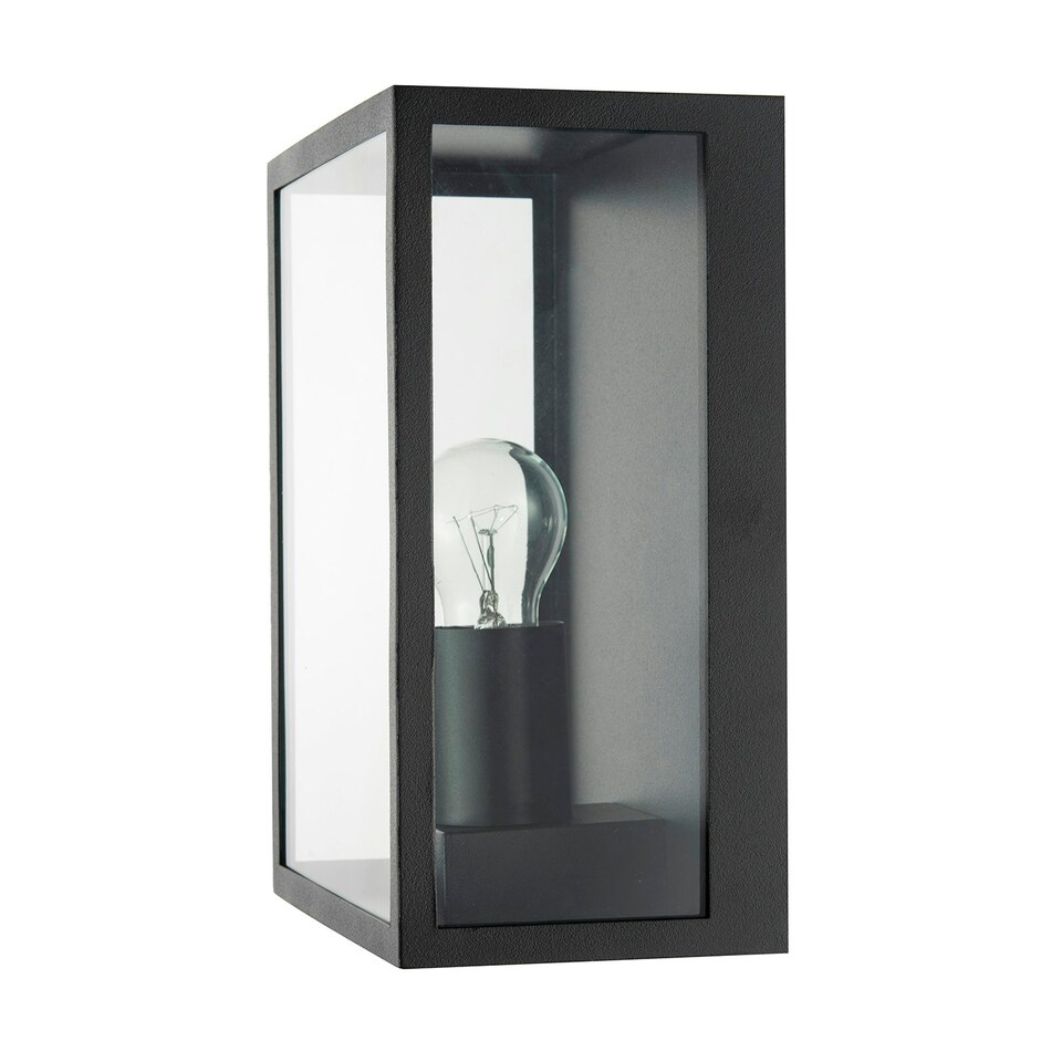 image 1 of Modern Exterior Flush Wall Light Lantern in Matte Black with Clear Glass Panels