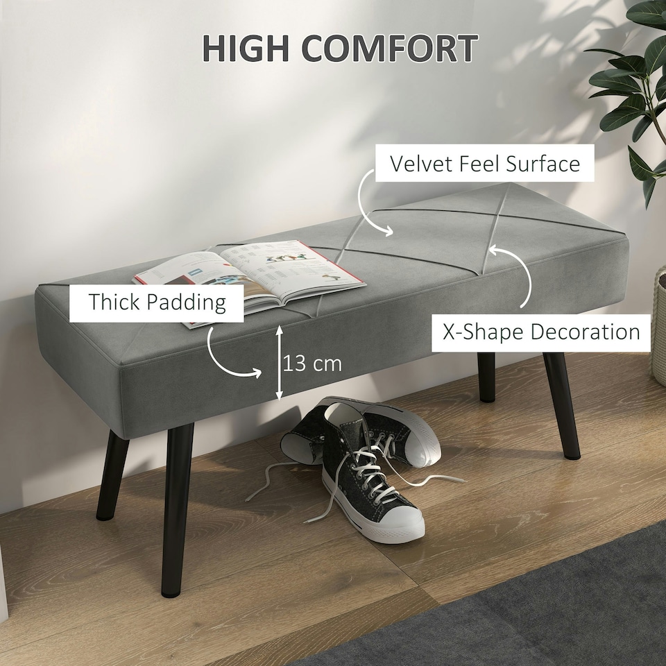 image 1 of HOMCOM End of Bed Bench, Upholstered Hallway Bedroom with Steel Legs, Grey