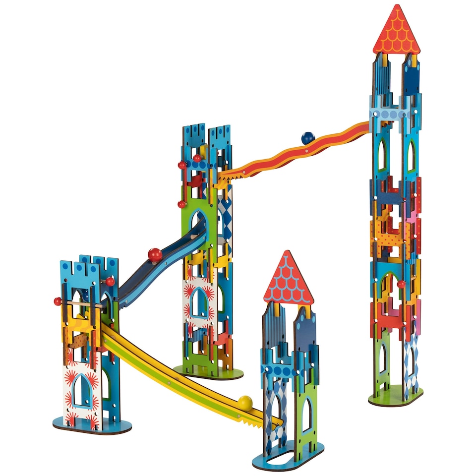 image 1 of Goki Knight's Castle Wooden 79 Piece Ball Track