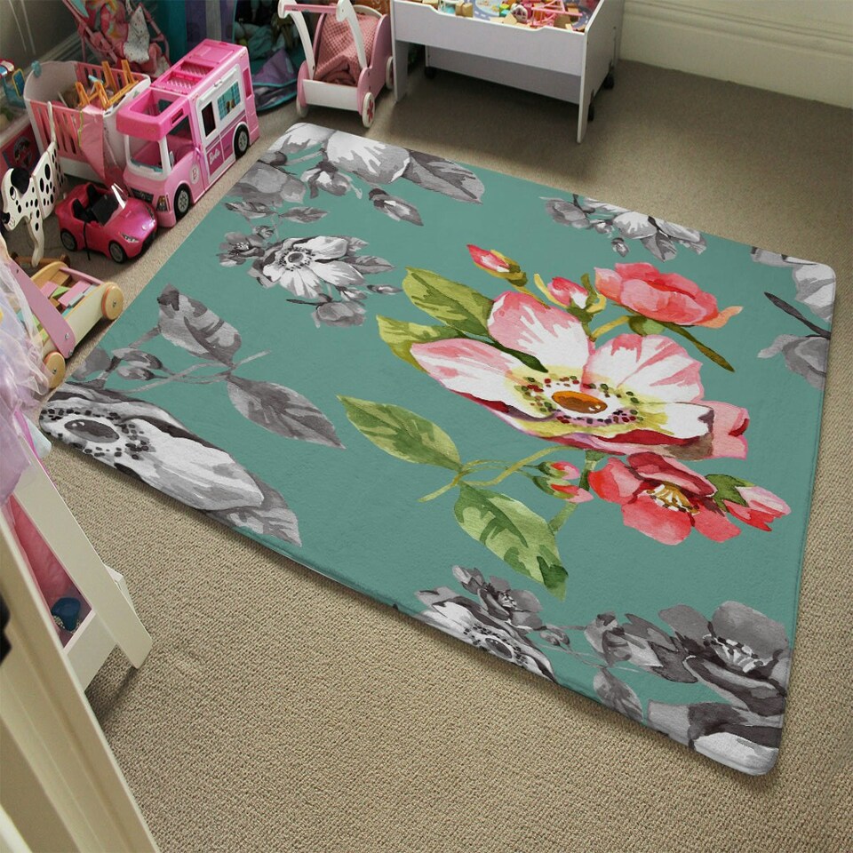 image 1 of Bright Flower on Green (Rug) Green | XL: 160x230cm