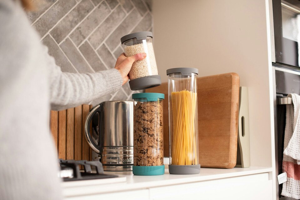 image 1 of Premium Stain Resistant Borosilicate Glass Storage Jars, With Airtight Vent & Silicone Base - 1000ml / Teal