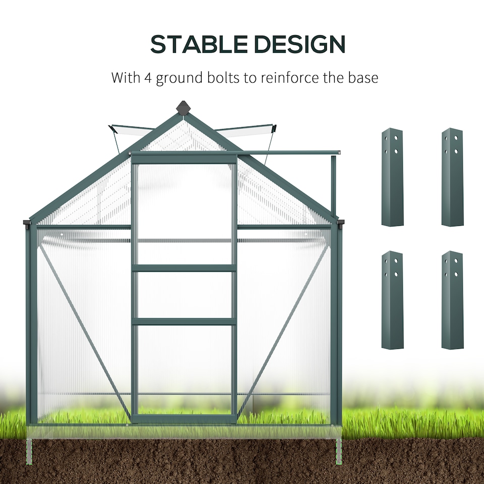 image 1 of Outsunny 6x10ft Walk-In Polycarbonate Greenhouse Plant Grow Galvanized Aluminium