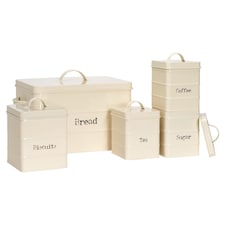 Harbour Housewares 5 Piece Vintage Metal Kitchen Canisters Set - Cream