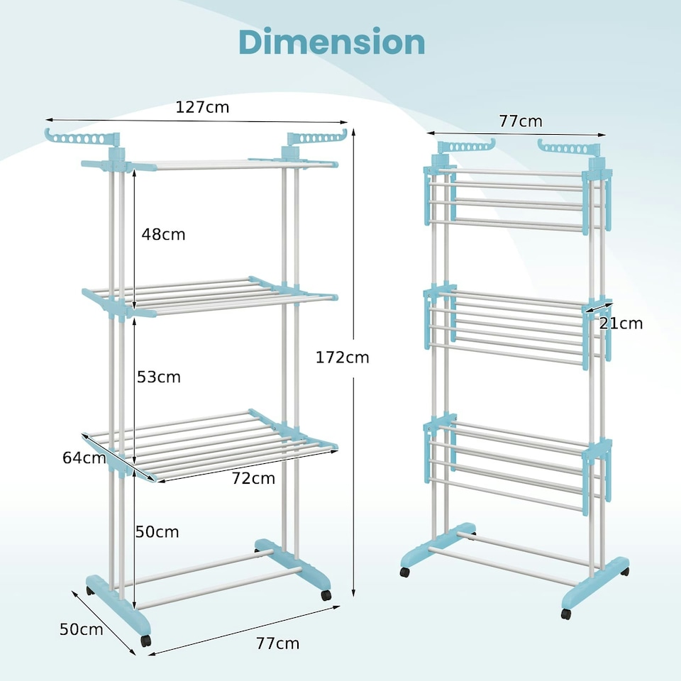 image 1 of COSTWAY 4-Tier Collapsible Laundry Rack Foldable Drying Rack Blue