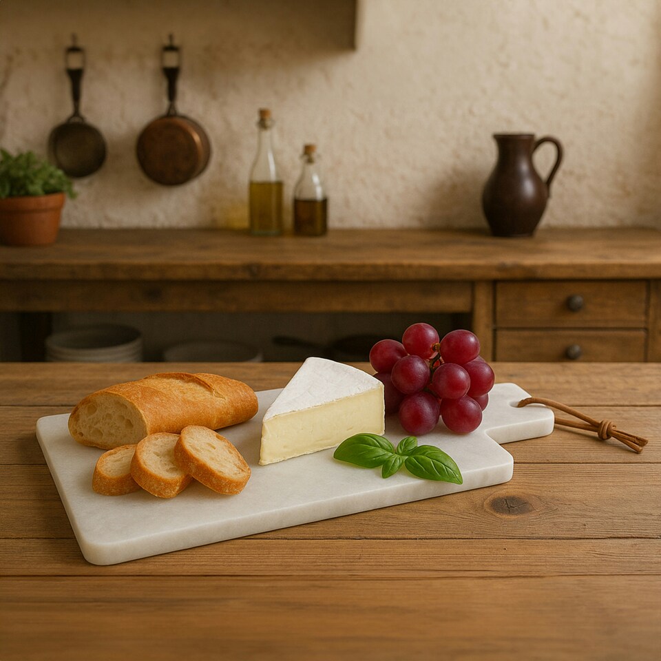 image 1 of Interiors by Premier Marble Rectangular Paddle Board with Tapered Handle, Elegant Marble Serving Board with Polished Finish