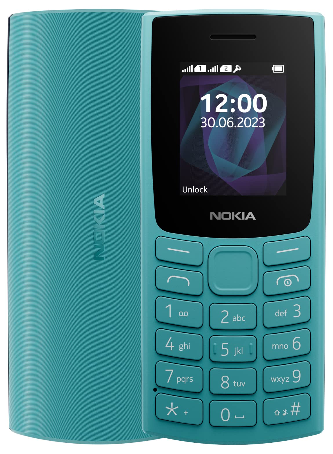 Nokia 105 2G Feature Phone with long-lasting battery, 12 hours of talk-time, wireless FM radio, large display, and tactile keyboard, Dual Sim - Cyan