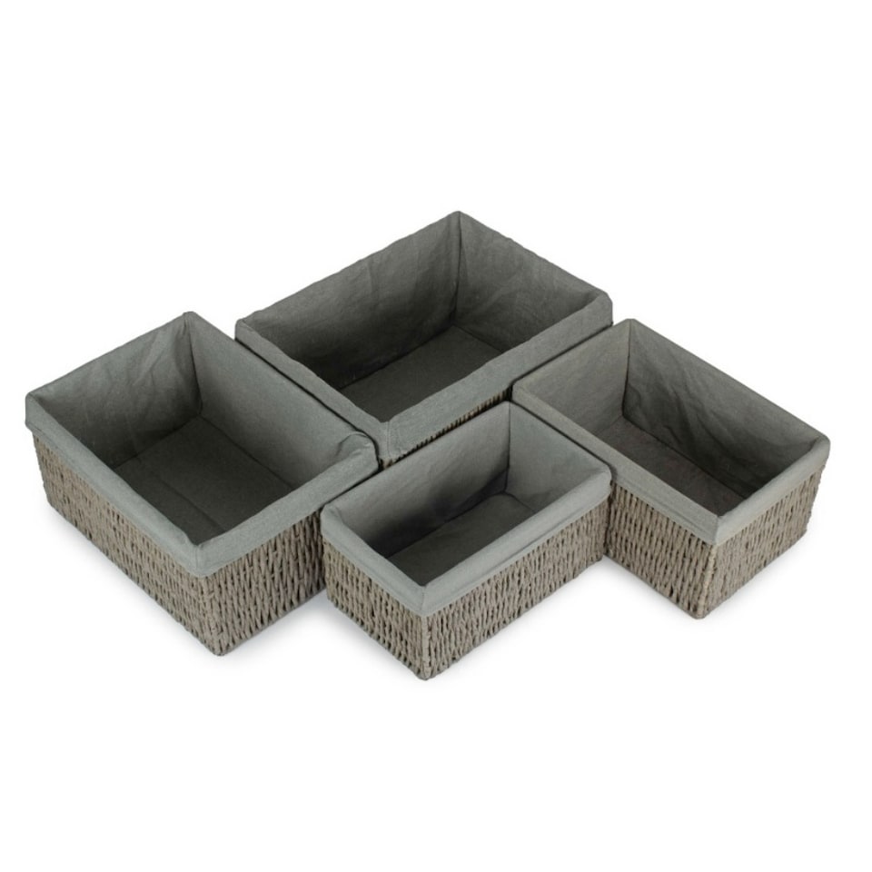 image 1 of Set of 4 Grey Paper Rope Storage Basket with Grey Cotton Lining | Grey | Grey | Not provided
