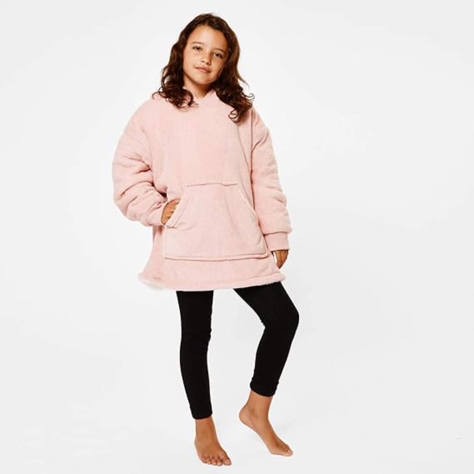 image 1 of Sienna Kids Oversized Hoodie Blanket Soft Sherpa Fleece Blush Pink | Pink | Blush Pink