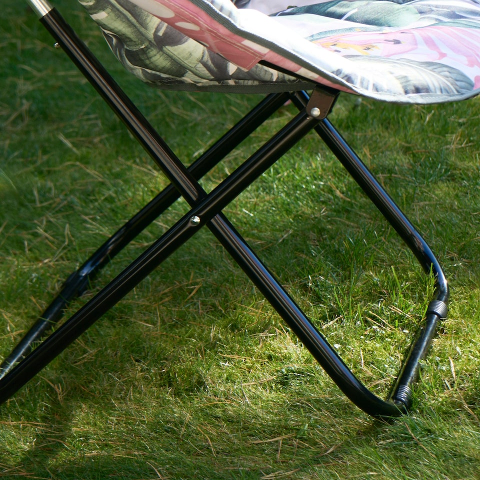 image 1 of OHS Tropical Print Portable Lightweight Folding Soft Plush Padded Outdoor Garden Travel Camping Moon Chair Green
