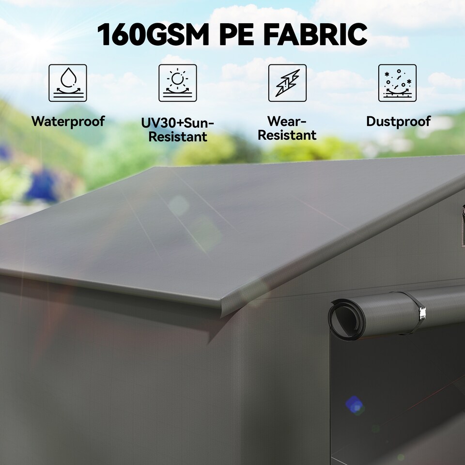 image 1 of Outsunny 8 x 6 ft Outdoor Garden Storage Shed, Waterproof Bike Tent with Vent and Roll-Up Zipper Door,Outdoor Portable Shed Storage Shelter  for Bikes, Dark Grey