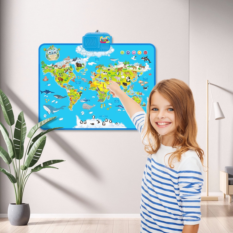 image 1 of Interactive Talking World Animal Map for Kids Animal Sounds & Facts-Educational Touch Poster Toy