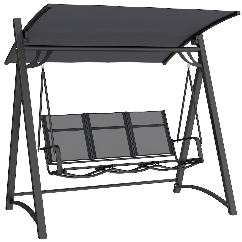 image 1 of Outsunny 3 Seater Swing Chair, Garden Swing Bench with Adjustable Canopy | Grey | Grey | One Size
