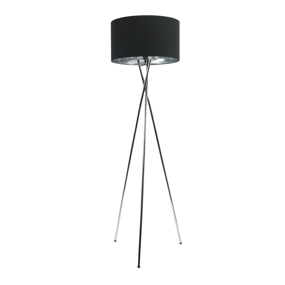 ValueLights Camden Chrome Tripod Floor Lamp Black Chrome Shade and Bulb