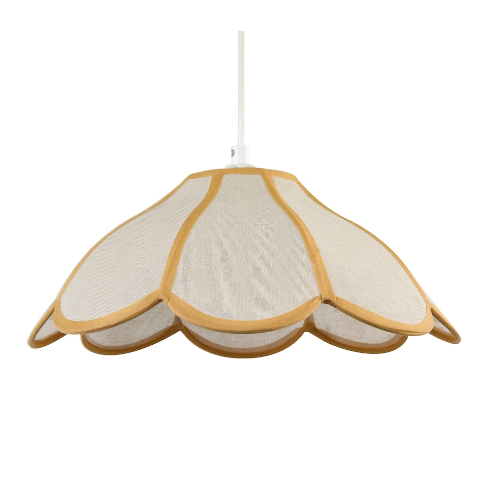 image 1 of Classic Natural Linen Pendant Ceiling Shade with Taupe Cotton Trim