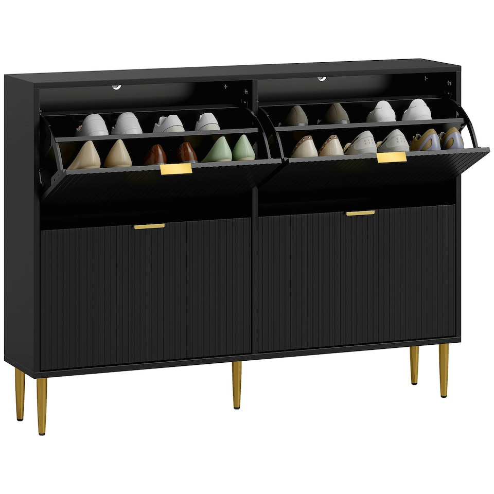 image 1 of HOMCOM Slim Shoe Storage Cabinet with 4 Flip Drawers for Hallway Black