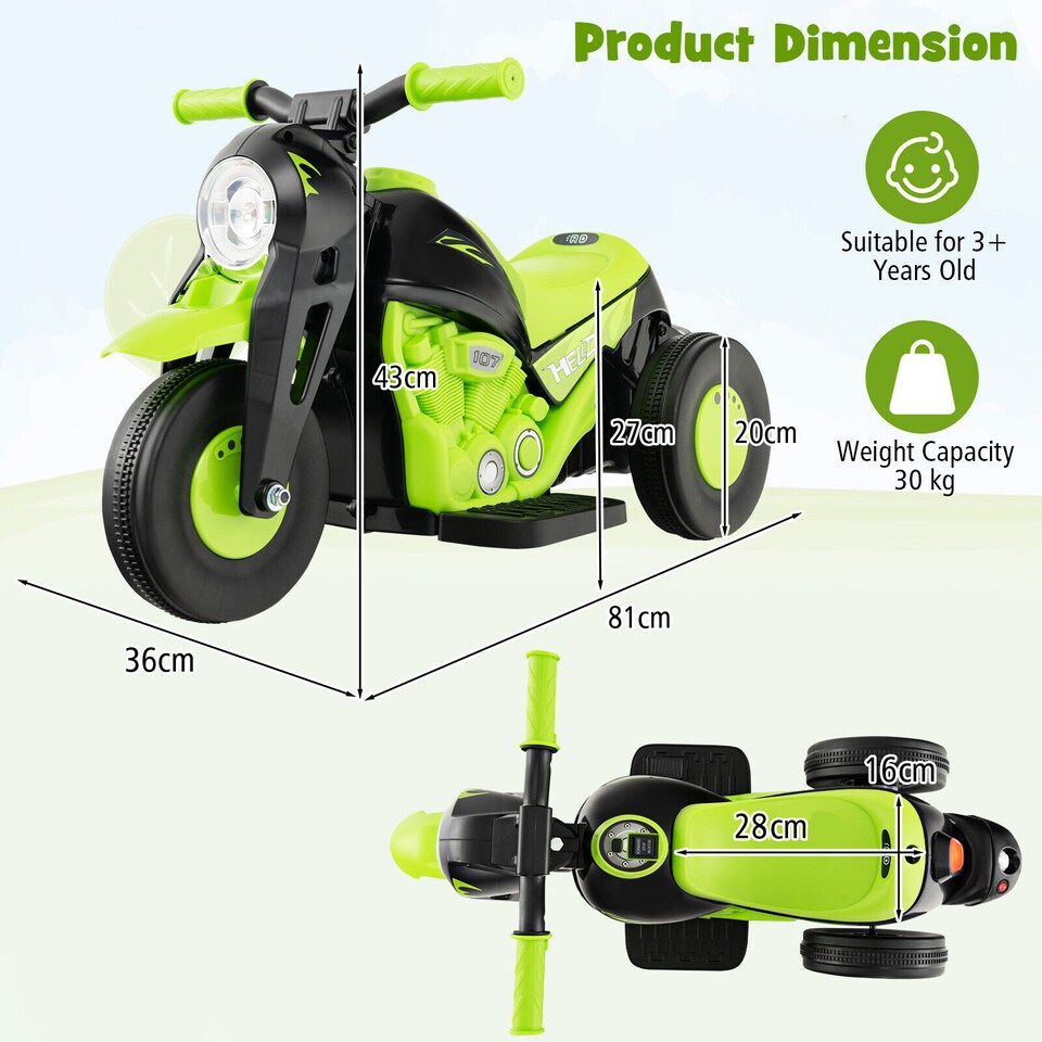 image 1 of COSTWAY 6V Kids Bubble Car Electric Motorcycle Green