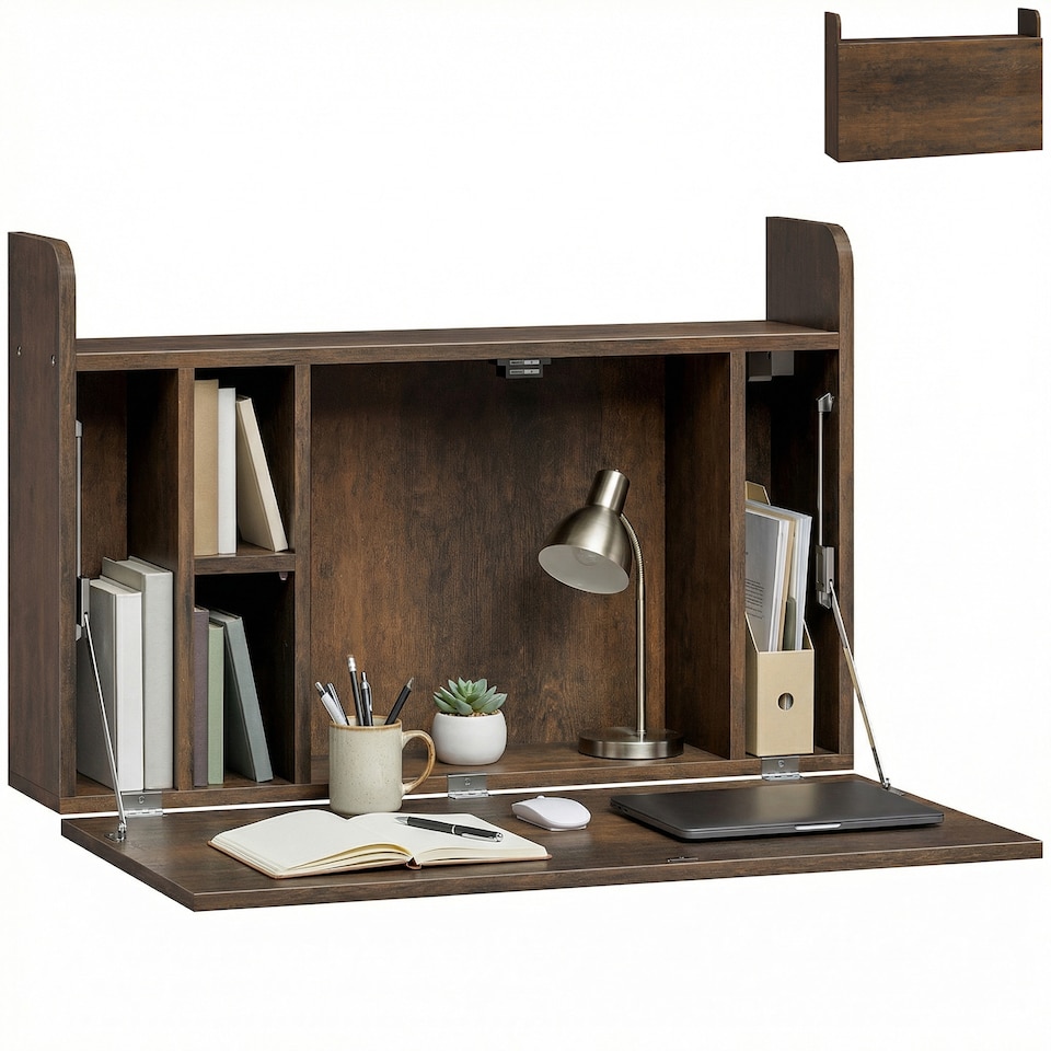 image 1 of HOMCOM Wall Mounted Table w/ Space Saving Storage Compartments