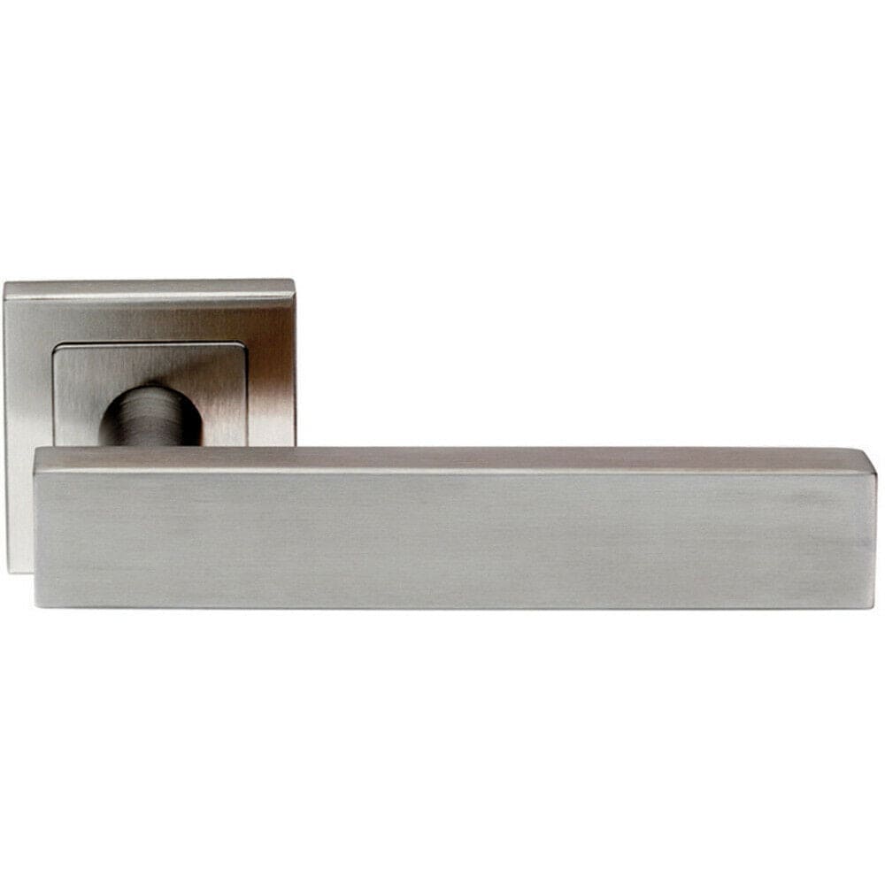 Loops PAIR Square Cut Straight Bar Handle on Square Rose Concealed Fix Satin Steel in Metallics