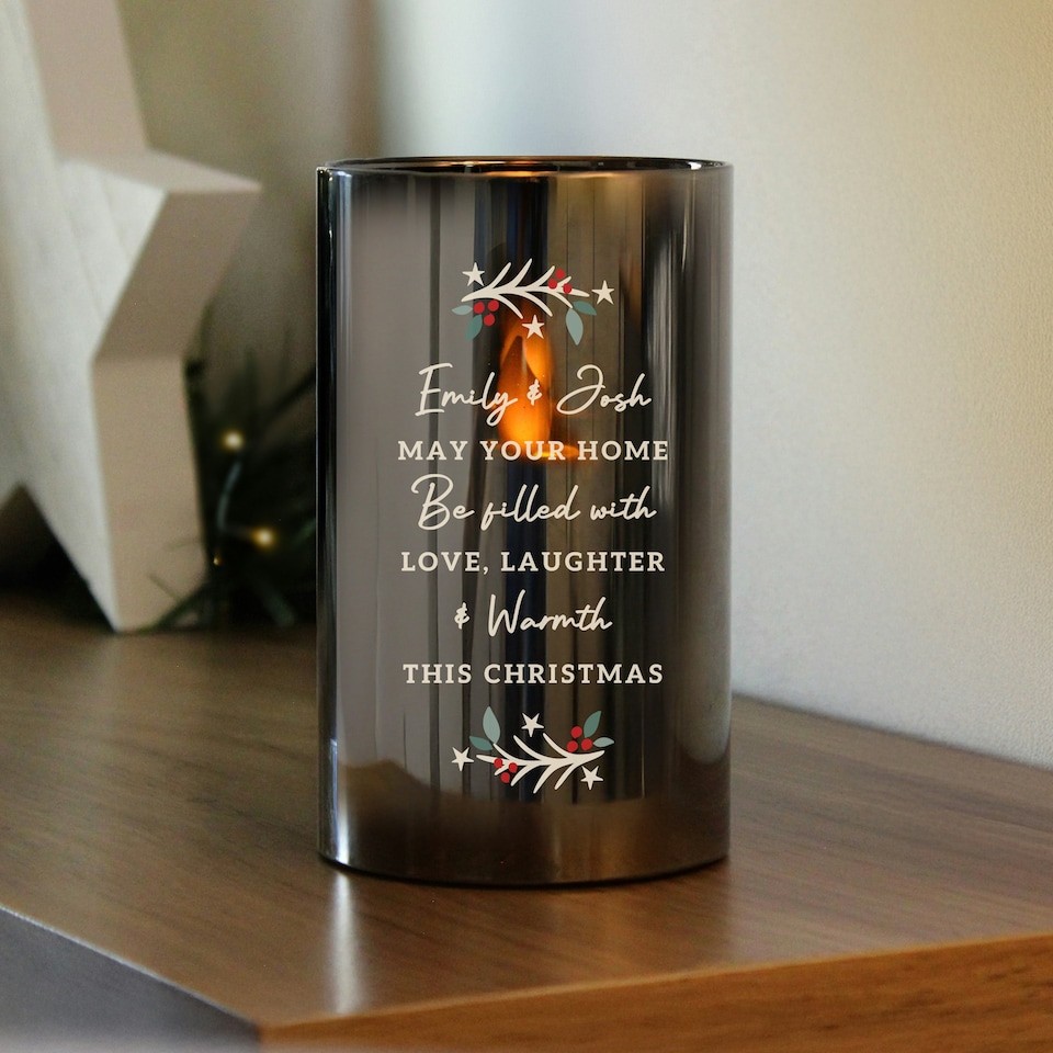 image 1 of Personalised Christmas Smoked Glass LED Candle