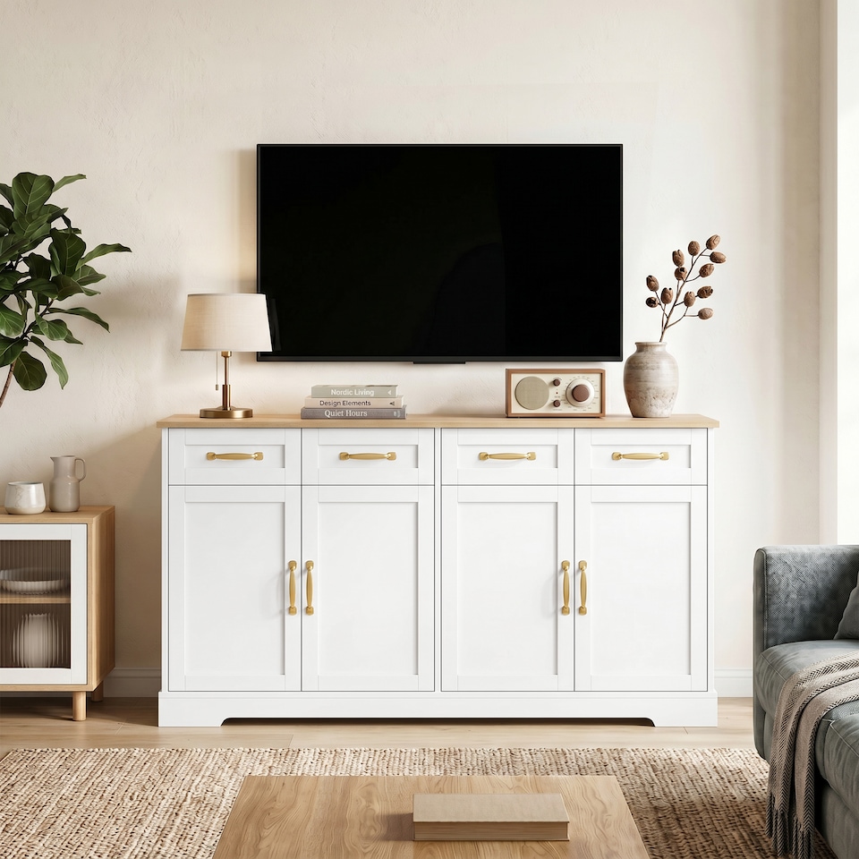 image 1 of HOMCOM Sideboard with 4 Drawers, 4 Doors and 2 Adjustable Shelves, White