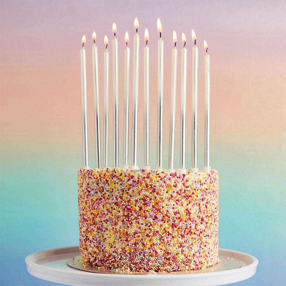 image 1 of Silver Ombre Tall Skinny Celebration Candles - Pack of 12 | Multi