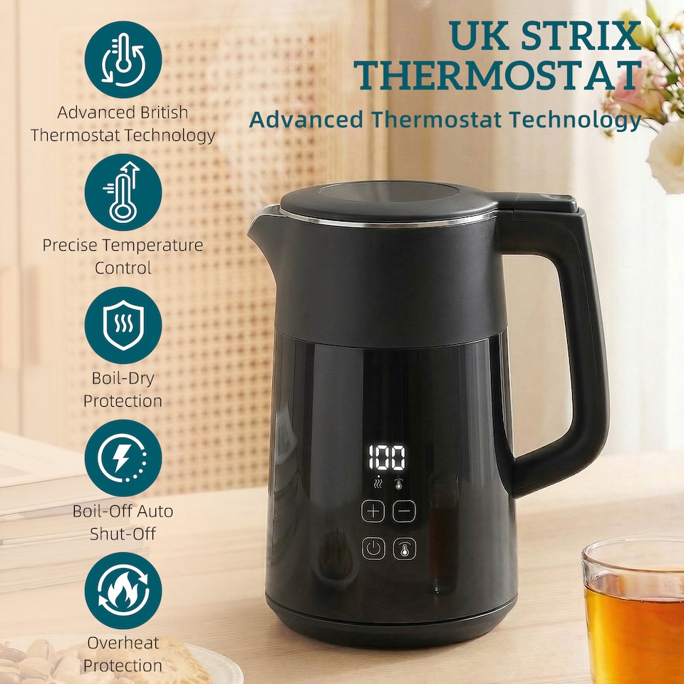 image 1 of HOMCOM 1.7L Fast Boil 3000W Electric Kettle with LED Display