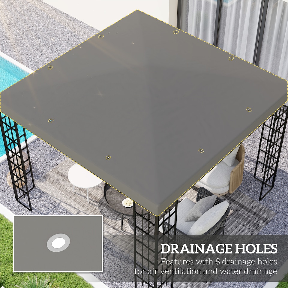 image 1 of Outsunny 3 x 3(m) Gazebo Canopy Replacement Cover, Grey