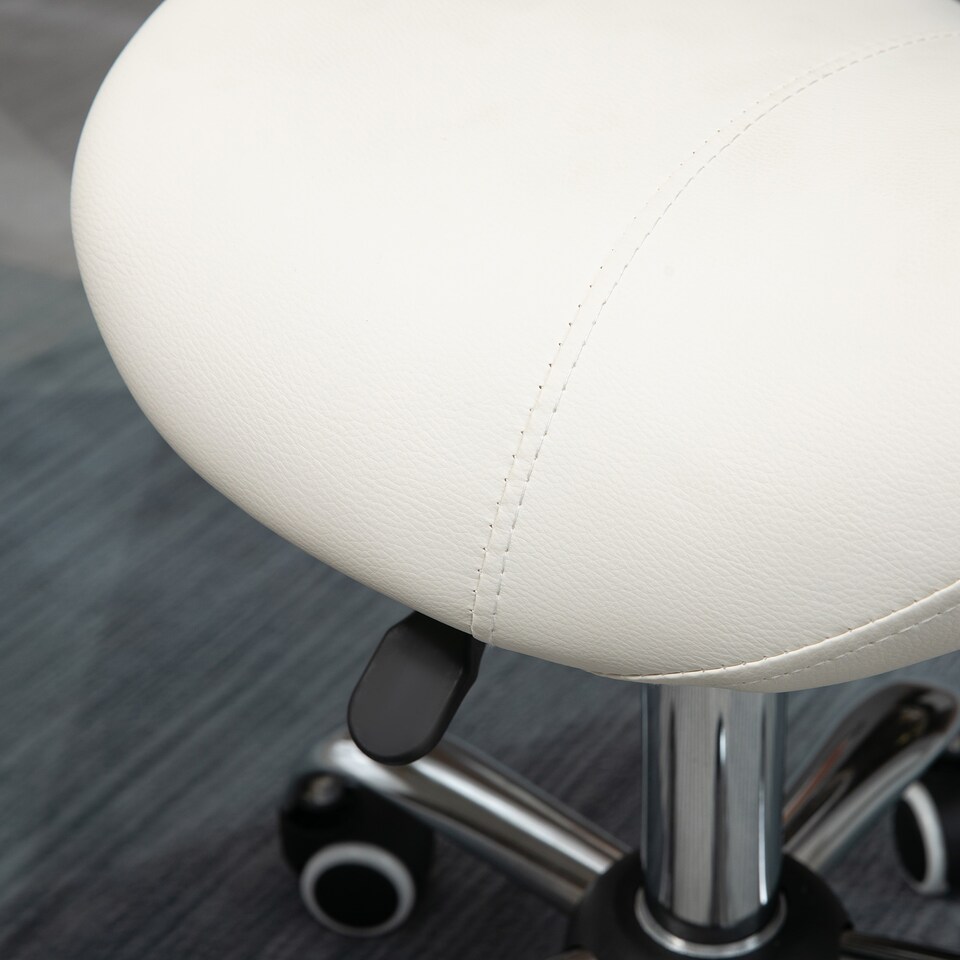 image 1 of HOMCOM Cosmetic Stool 360 Rotate Height Adjustable Salon Massage Spa Chair Hydraulic Rolling Faux Leather Saddle Stool Mobility, Cream