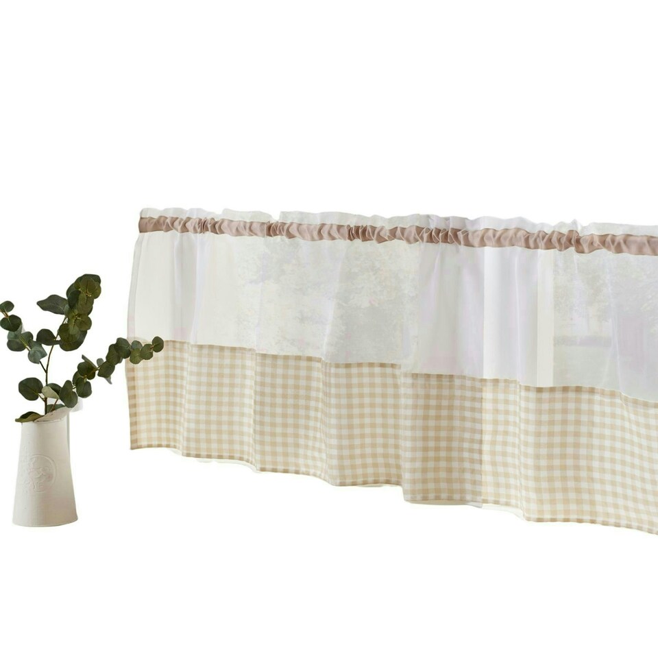 image 1 of Gingham Kitchen Cafe Panels - Beige - 140xm x 46cm