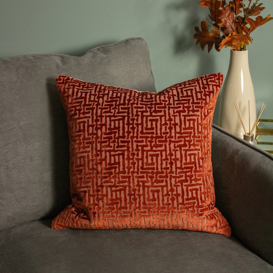 image 1 of Paoletti Delphi Velvet Jacquard Cushion, Rust, 45 x 45cm