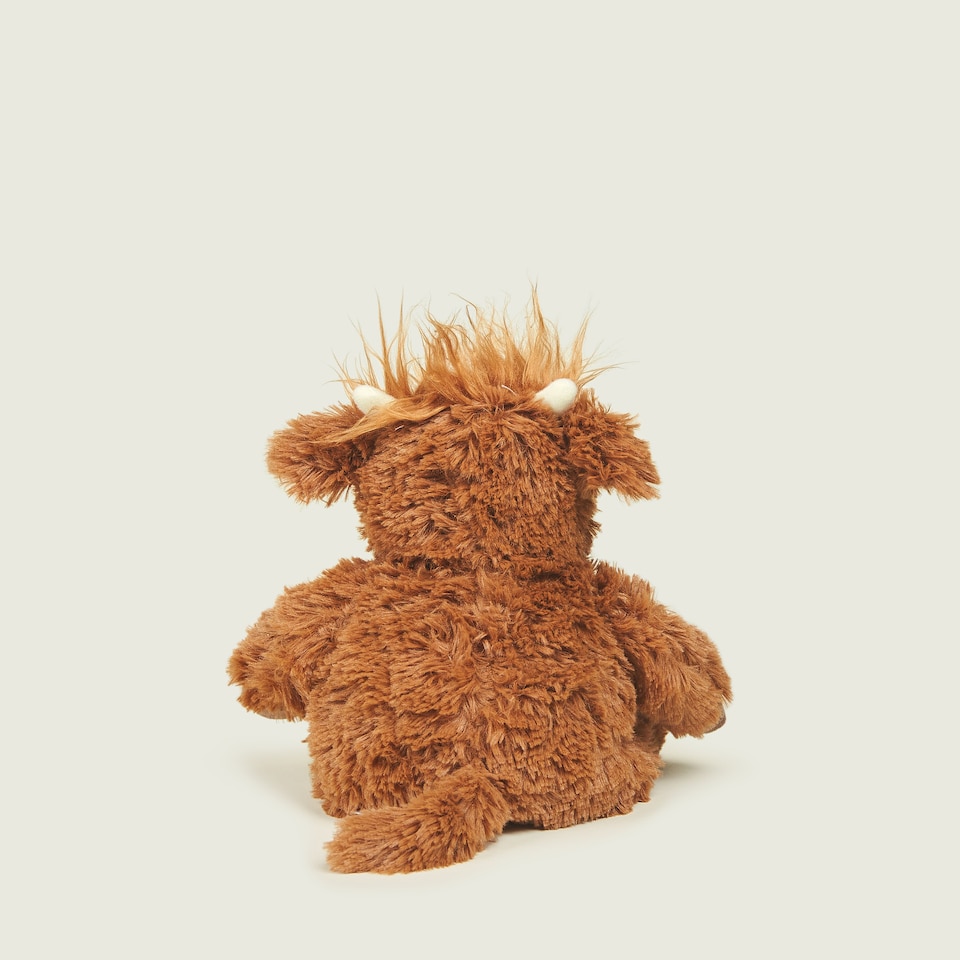 image 1 of Warmies Junior Highland Cow Microwavable, Weighted Teddy Bear for Anxiety and Relaxation Slightly Scented with French Lavender, Hot or Cold Plush Cuddly Toy, Junior Size