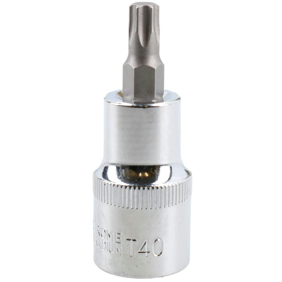 image 1 of T40 Male Torx Bit Star Socket 1/2" Drive Standard Internal Chrome Vanadium Steel