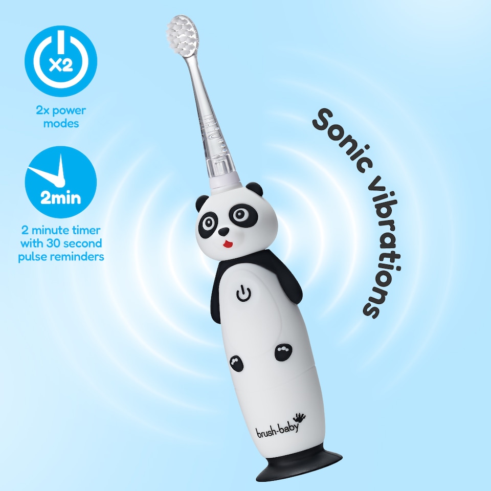 image 1 of Brush Baby WildOnes Panda Kids Electric Rechargeable Toothbrush
