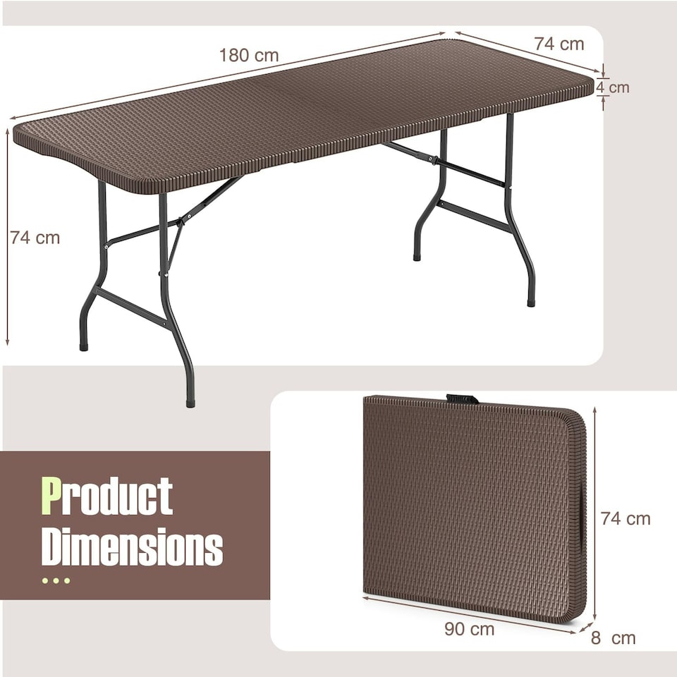 image 1 of COSTWAY 180 cm Portable Folding Camping Table Fold-in-Half | Brown