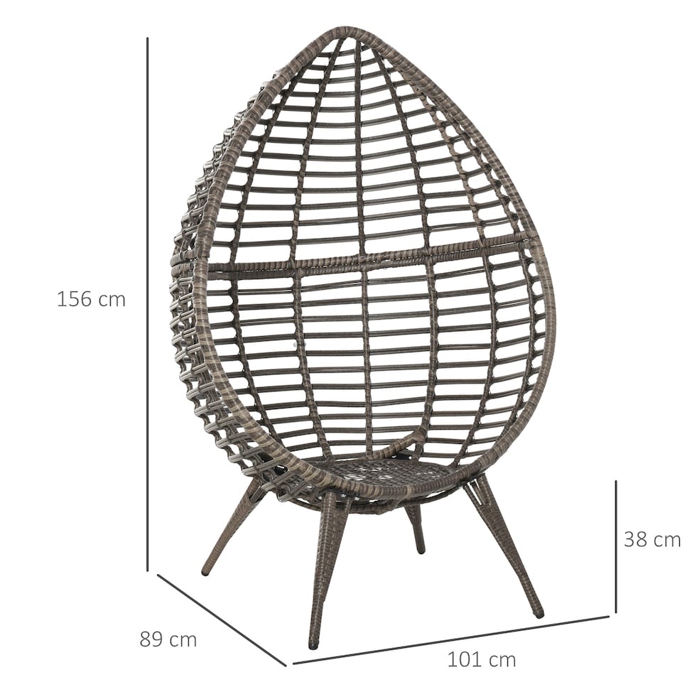 image 1 of Outsunny Garden Egg Chair, Teardrop Outdoor PE Rattan Chair with Full-body Soft Padded Cushion, Mixed Grey