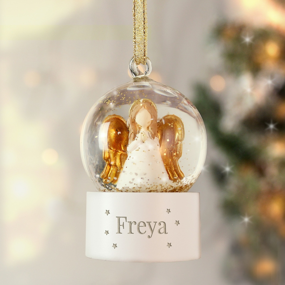 image 1 of Personalised Name Only Angel Glitter Snow Globe Tree Decoration