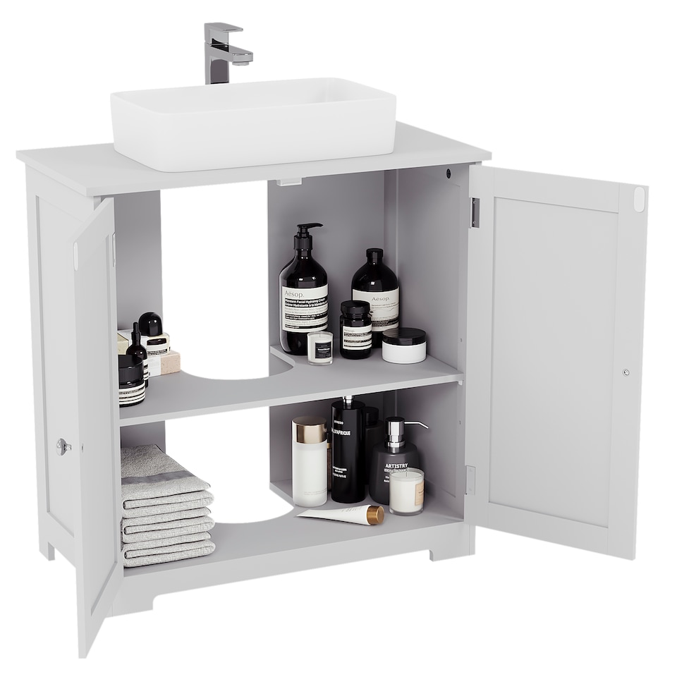 image 1 of Bath Vida Priano 2 Door Under Sink Freestanding Bathroom Cabinet, White | White | 1