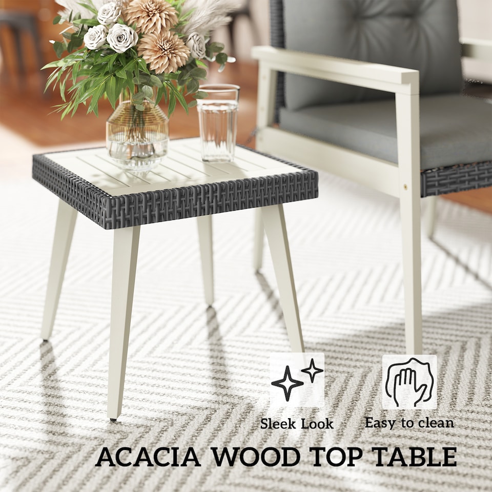 image 1 of Outsunny 5-Pieces Rattan Patio set with Acacia Wood Top Coffee Table | Grey | Grey | 1