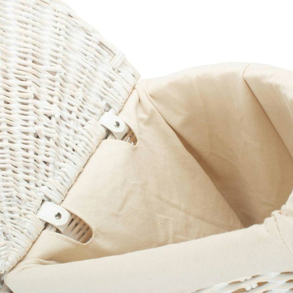 image 1 of Set of 2 Corner White Wash Wicker Laundry Basket with a Oatmeal Lining White | White
