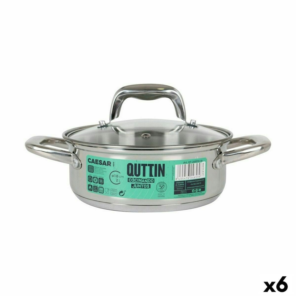 image 1 of Casserole with glass lid Quttin Caesar Steel ø 18 x 7 cm (6 Units) N/A