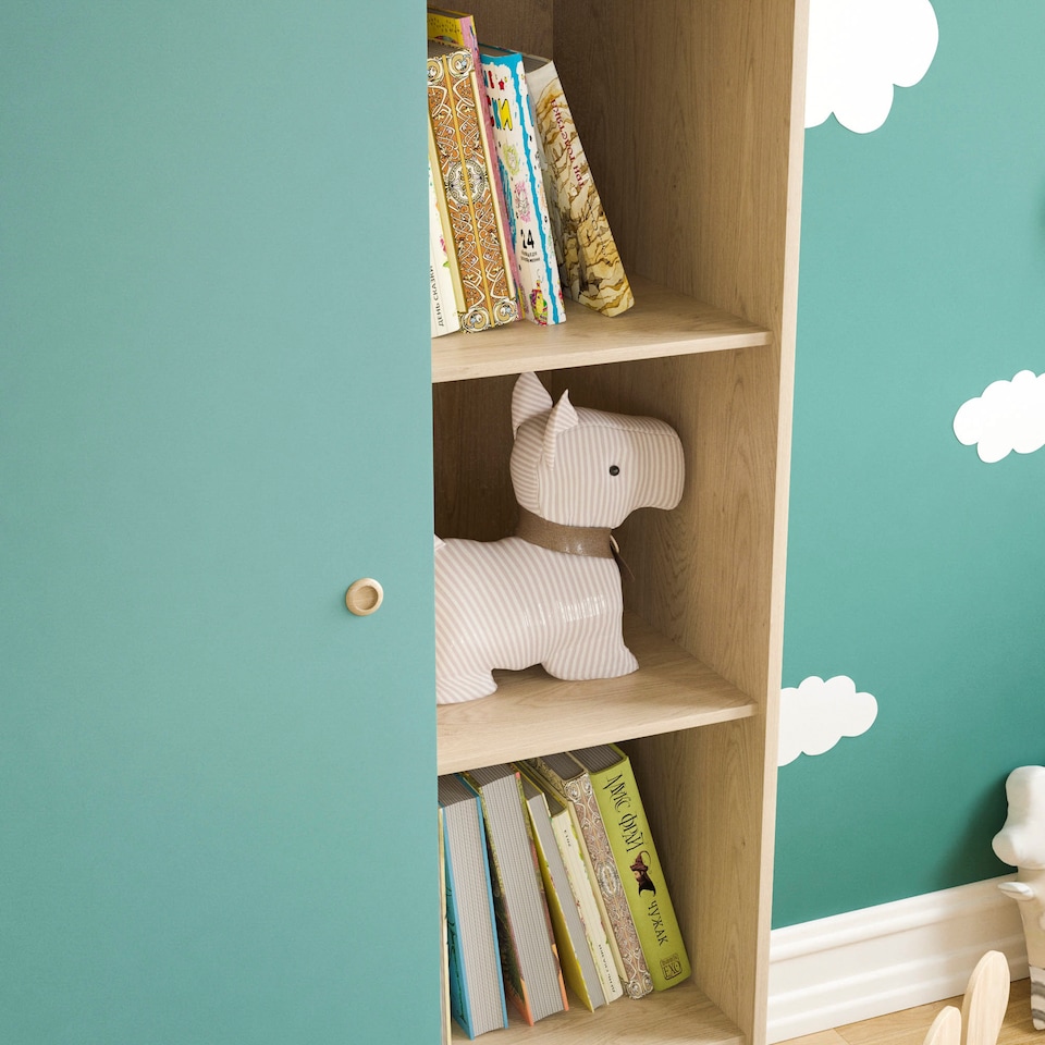 image 1 of Junior Vida Neptune 1 Door Wardrobe 5 Shelves & Clothes Rail, Blue & Oak