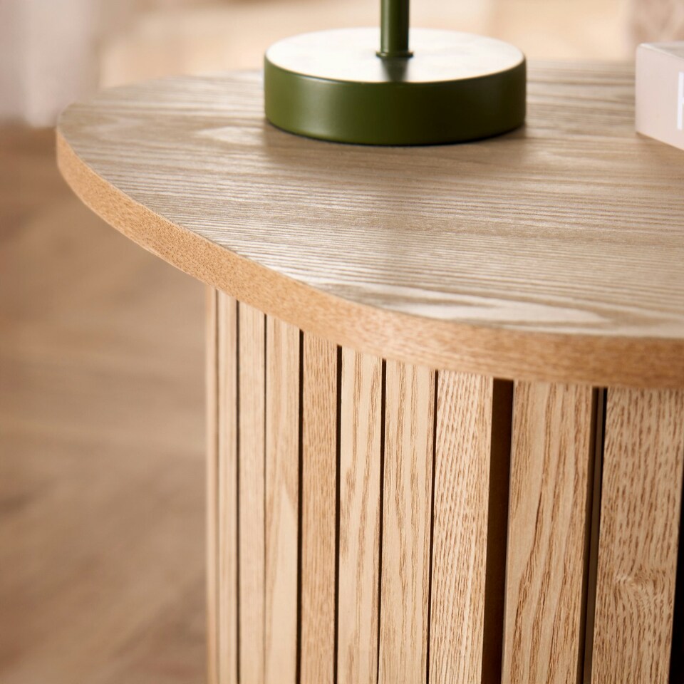 image 1 of OHS Ribbed Round Oval Home Living Room Modern Decor Coffee Side End Table Grey | Grey Marble