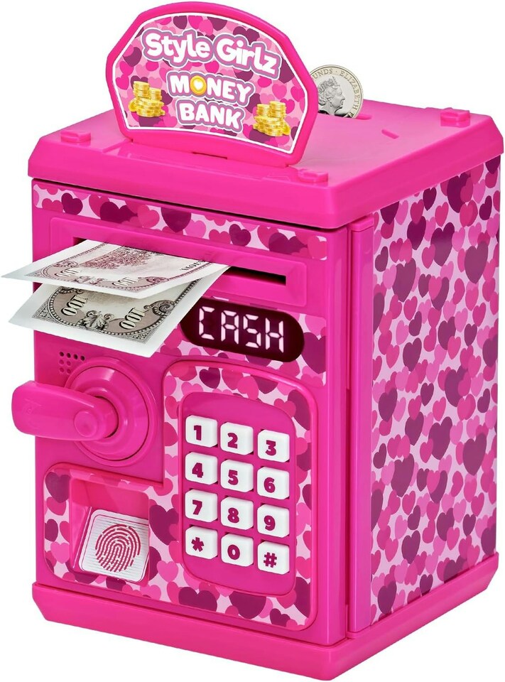 image 1 of Style Girlz Digital Money Box For Girls - Electronic Kids Safe With Password - Kids Piggy Bank With Auto-Feed