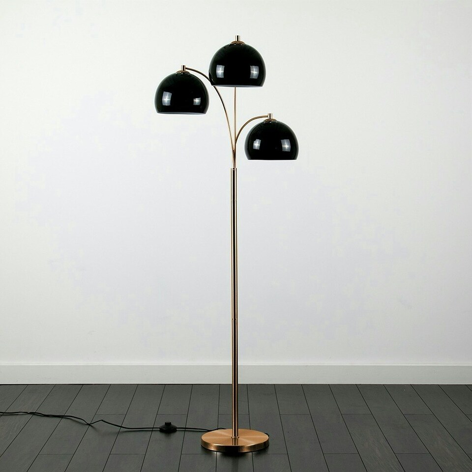 image 1 of ValueLights Dantzig Polished Copper Floor Lamp with Black Dome Shade