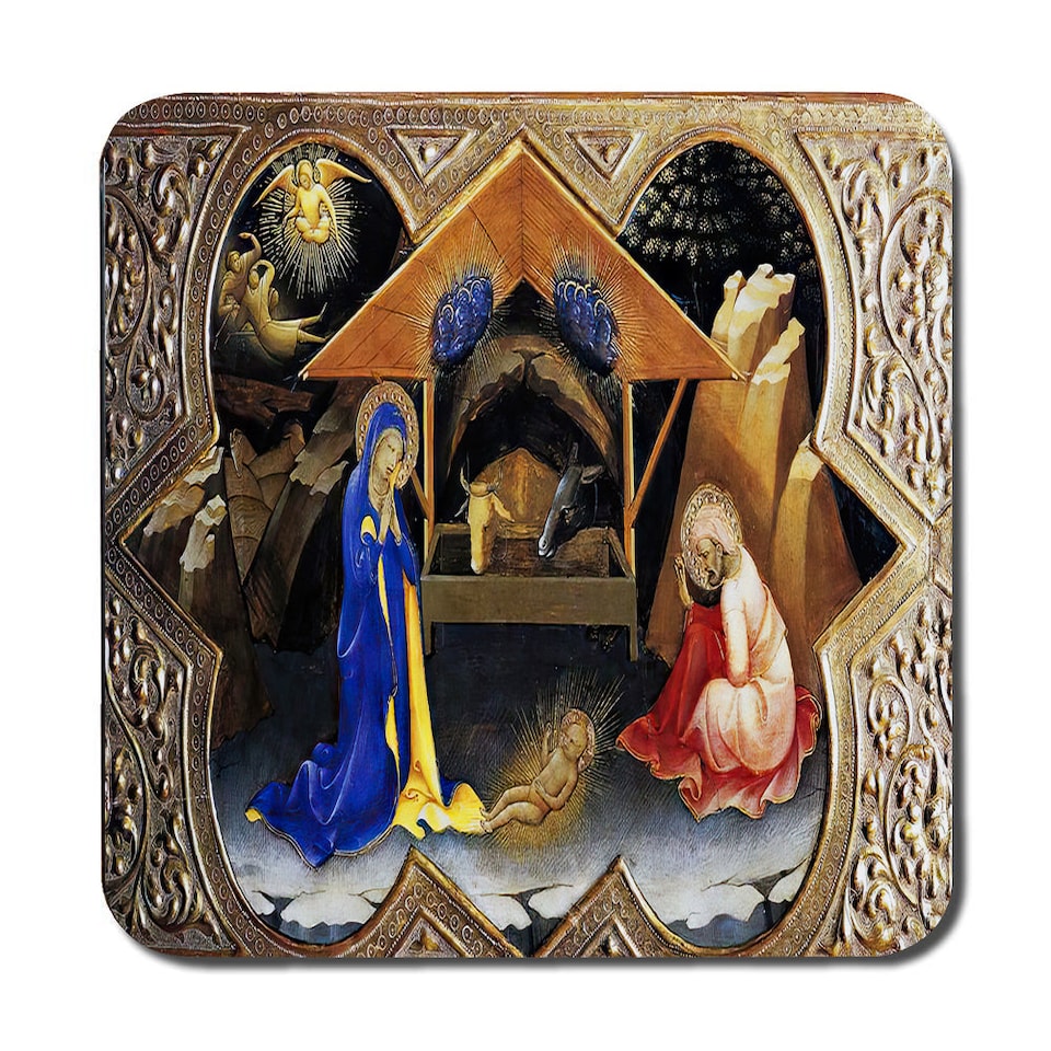 image 1 of Nativity Scene Placemat And Coaster Set With Ornate Frame